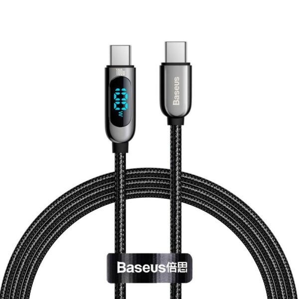 Baseus Display 1M 100W Fast Charging Data Cable Type-C to Type-C  Black  Digital Display- CATSK-B01- 6 Month Warranty