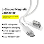 Baseus 60W 2M Zinc Magnetic Series iP Laptop Charging Cable Type-C to L-shaped Port  White – CATXC-W02- 6 Months Warranty