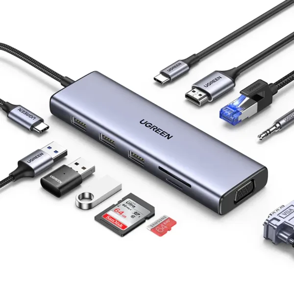 UGREEN-10-in-1-Type-C-To-3USB-3.0-A+HDMI+VGA+RJ45-Gigabit+SDTF+AUX3.5mm+PD-01