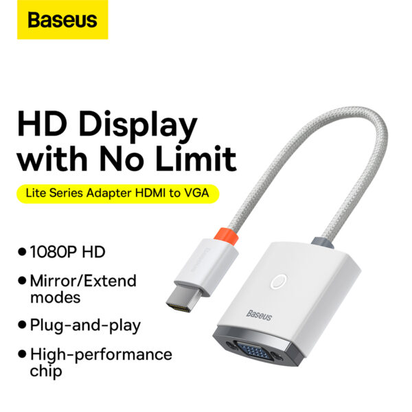 Baseus Lite Series HDMI to VGA Converter /Adapter White – 6 Months Warranty - Image 4