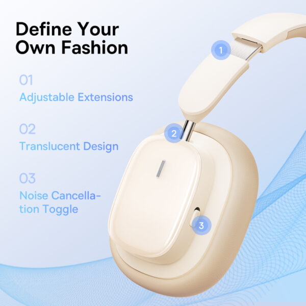 Baseus Bowie H1i Noise-Cancellation Wireless Headphones Stellar White – 6 Month Warranty - Image 5