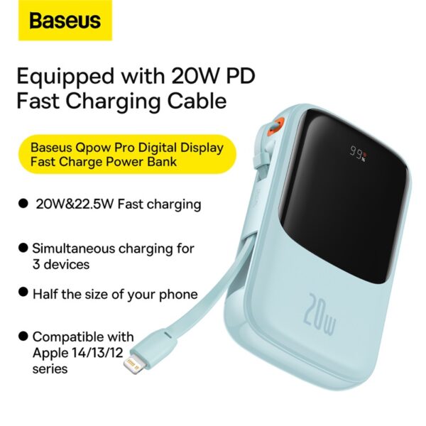 Baseus 10000mAh 20W Qpow Pro iPhone Edition Fast Charge Power Bank - Image 2